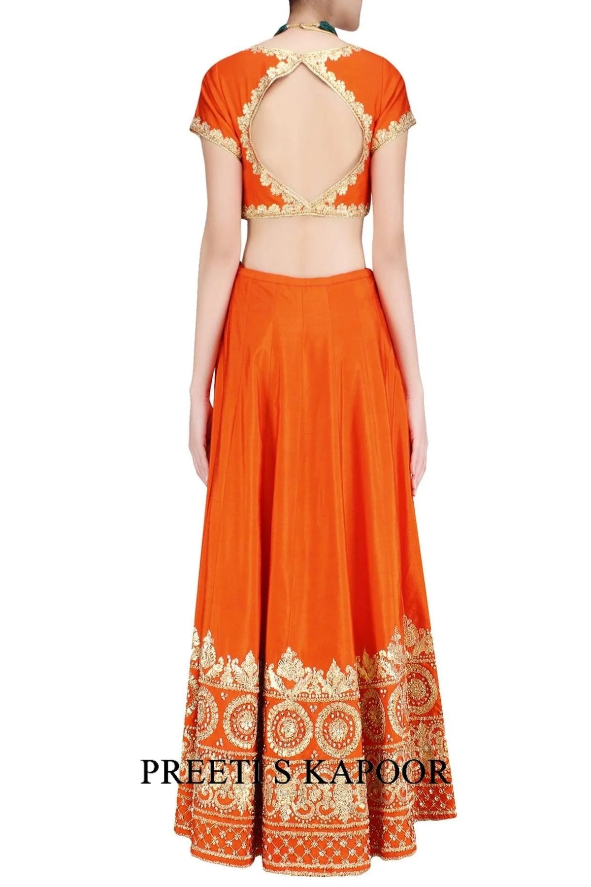 Orange And Gold Gota Patti Embroidered Lehenga Set - Preeti S Kapoor