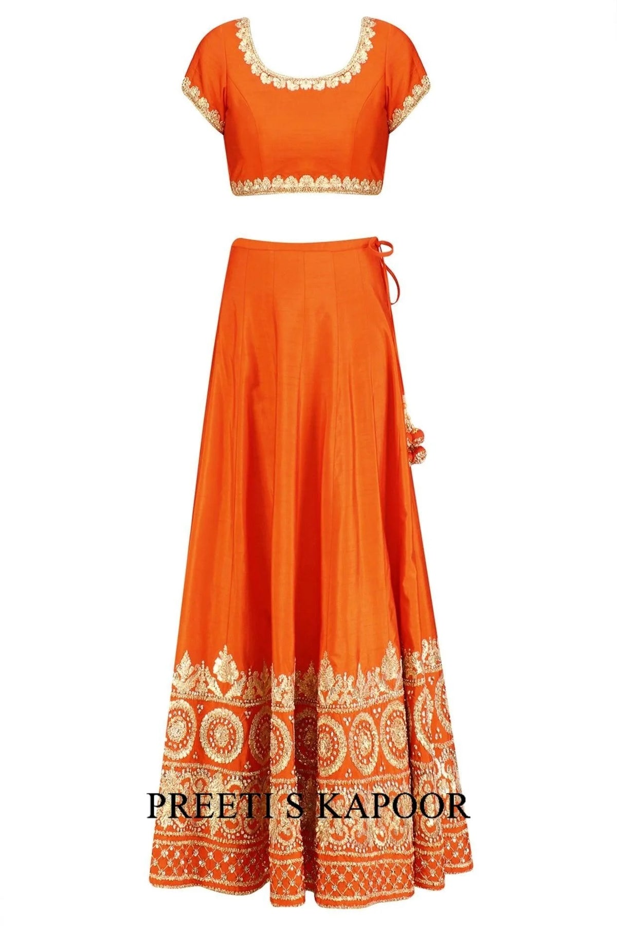 Orange And Gold Gota Patti Embroidered Lehenga Set - Preeti S Kapoor