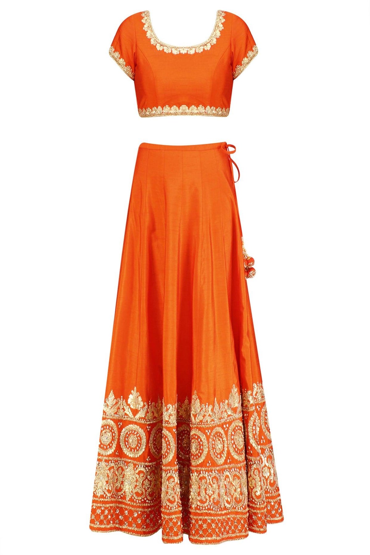 Orange And Gold Gota Patti Embroidered Lehenga Set - Preeti s kapoor