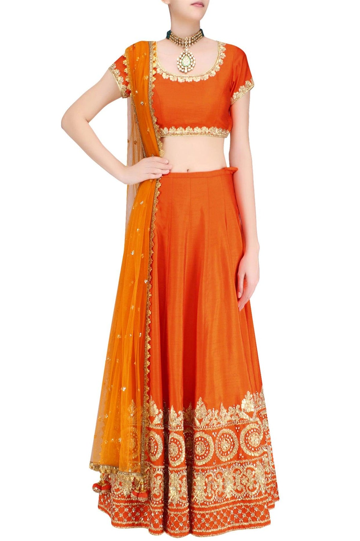 Orange And Gold Gota Patti Embroidered Lehenga Set - Preeti s kapoor