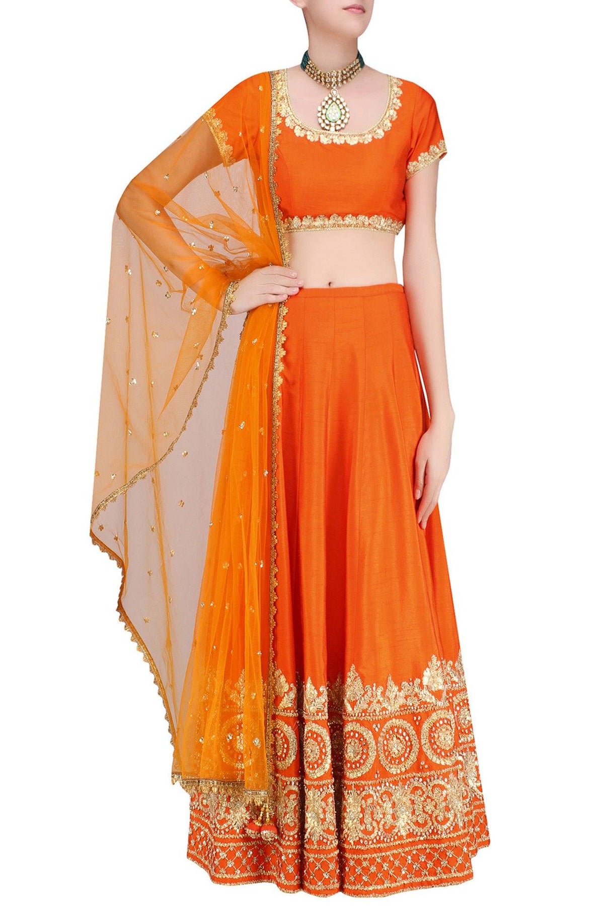 Orange And Gold Gota Patti Embroidered Lehenga Set - Preeti s kapoor