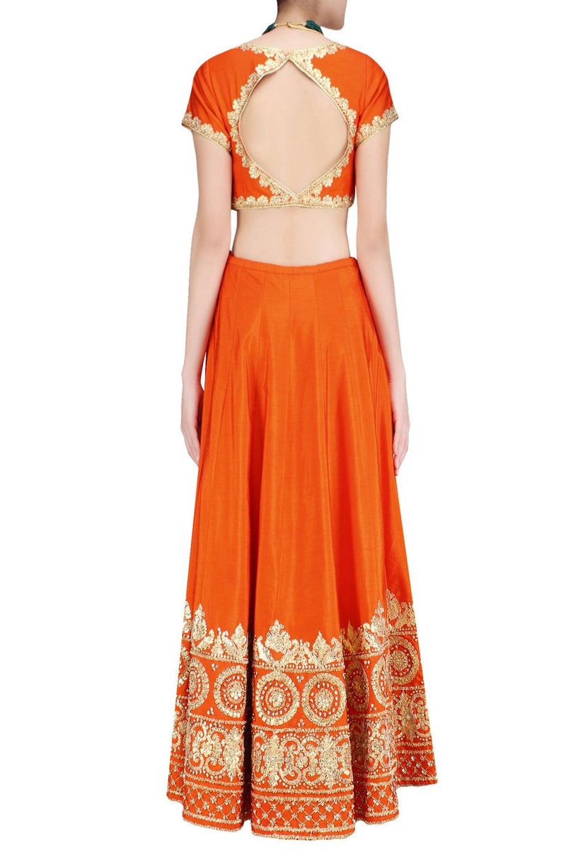 Orange And Gold Gota Patti Embroidered Lehenga Set - Preeti s kapoor