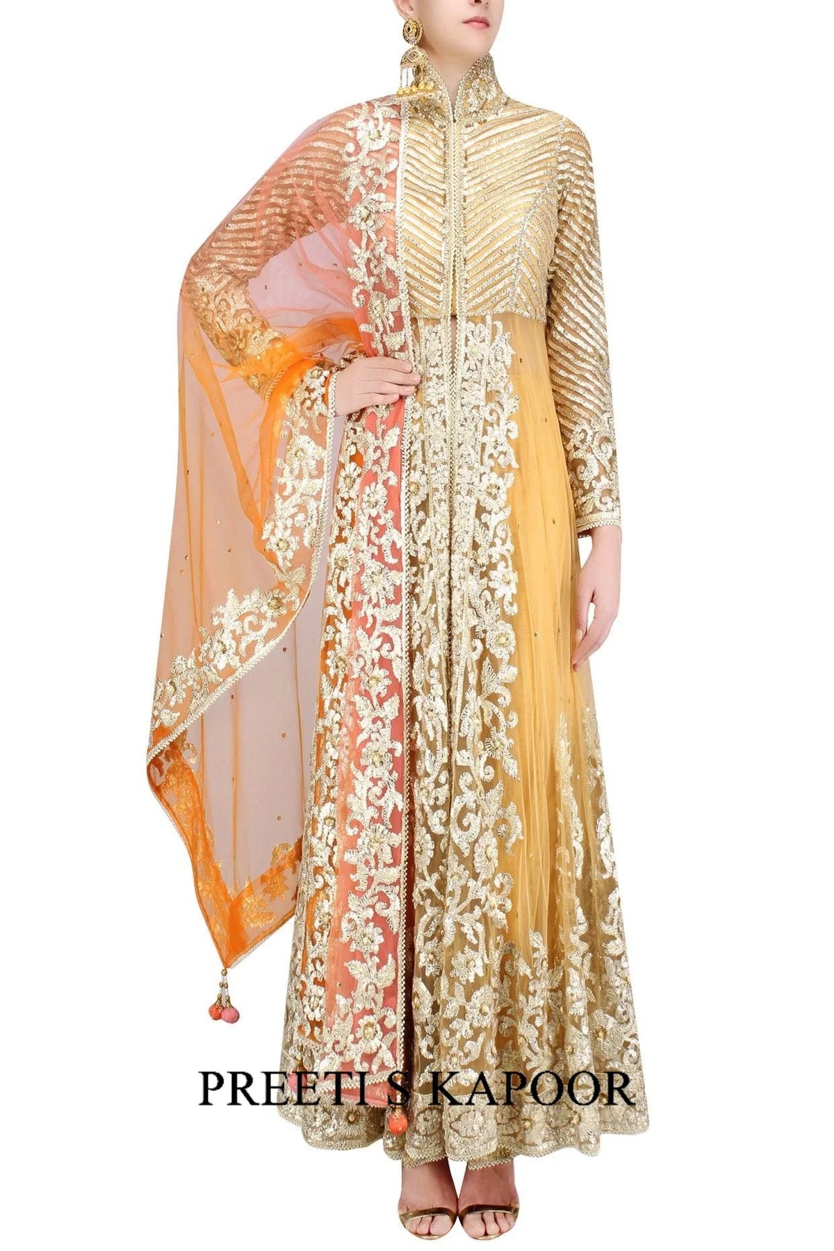 Brown Gota Embroidered Front Slit Anarkali Set - Preeti S Kapoor