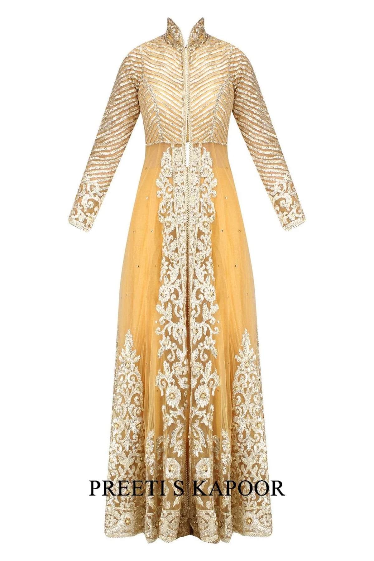 Brown Gota Embroidered Front Slit Anarkali Set - Preeti S Kapoor