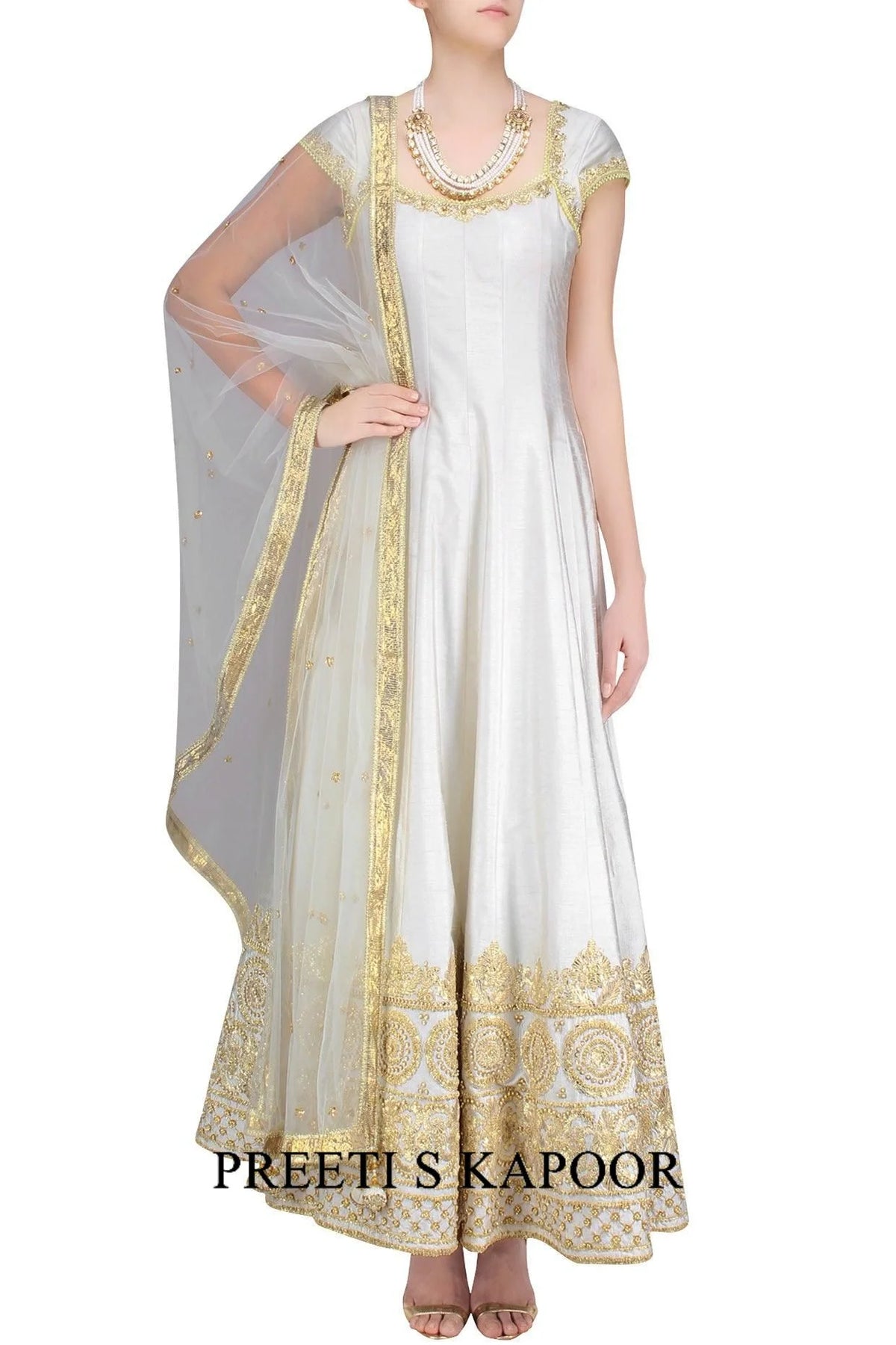 Ivory And Gold Gota Patti Embroidered Anarkali Set - Preeti S Kapoor