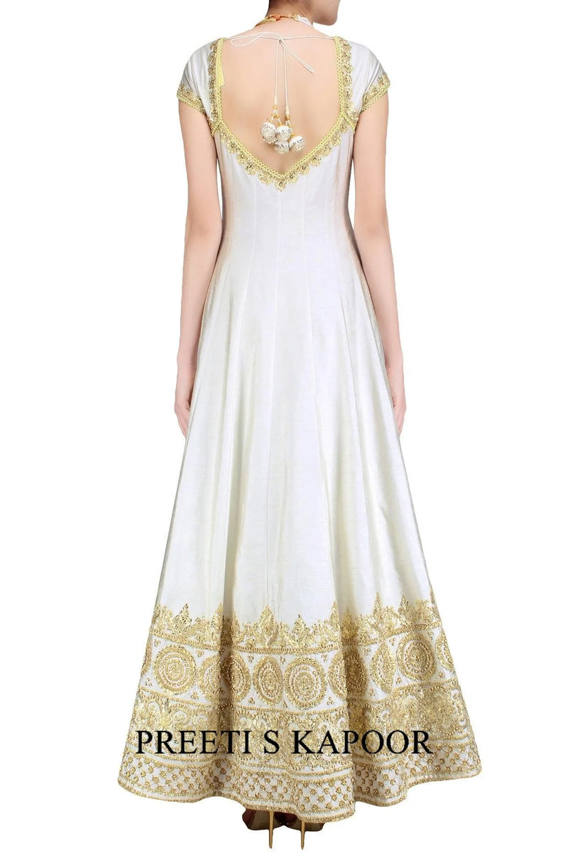 Ivory And Gold Gota Patti Embroidered Anarkali Set - Preeti S Kapoor