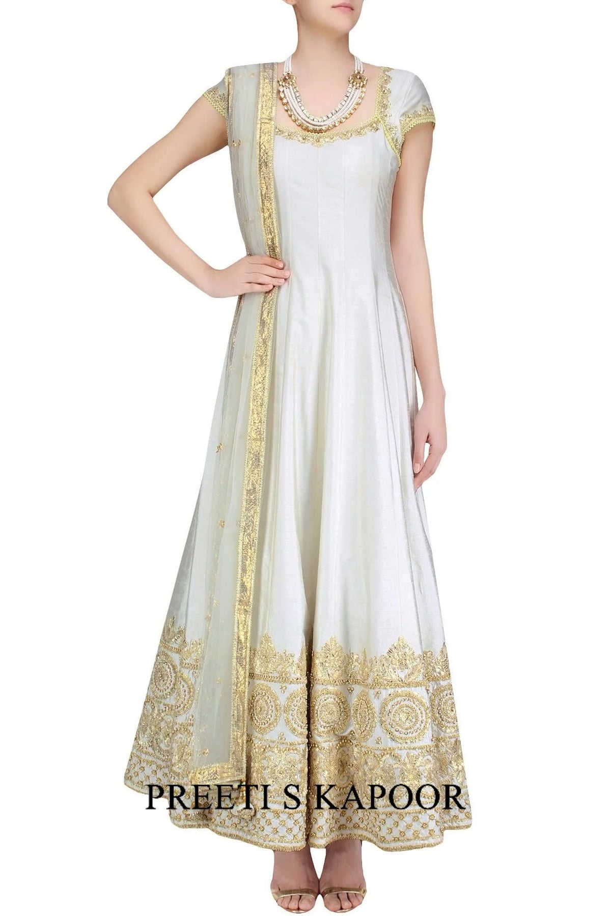 Ivory And Gold Gota Patti Embroidered Anarkali Set - Preeti S Kapoor