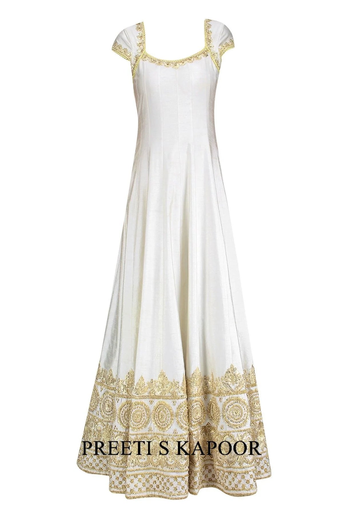 Ivory And Gold Gota Patti Embroidered Anarkali Set - Preeti S Kapoor