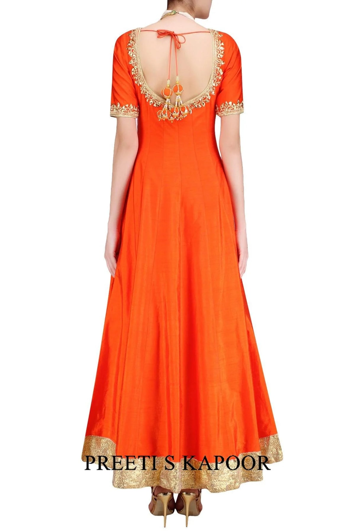 Orange Gota Patti And Sequins Embroidered Anarkali Set - Preeti S Kapoor