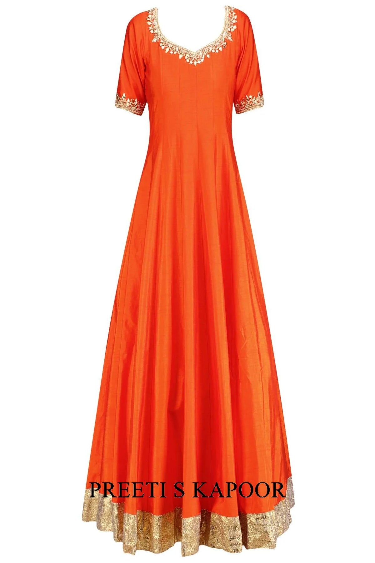 Orange Gota Patti And Sequins Embroidered Anarkali Set - Preeti S Kapoor