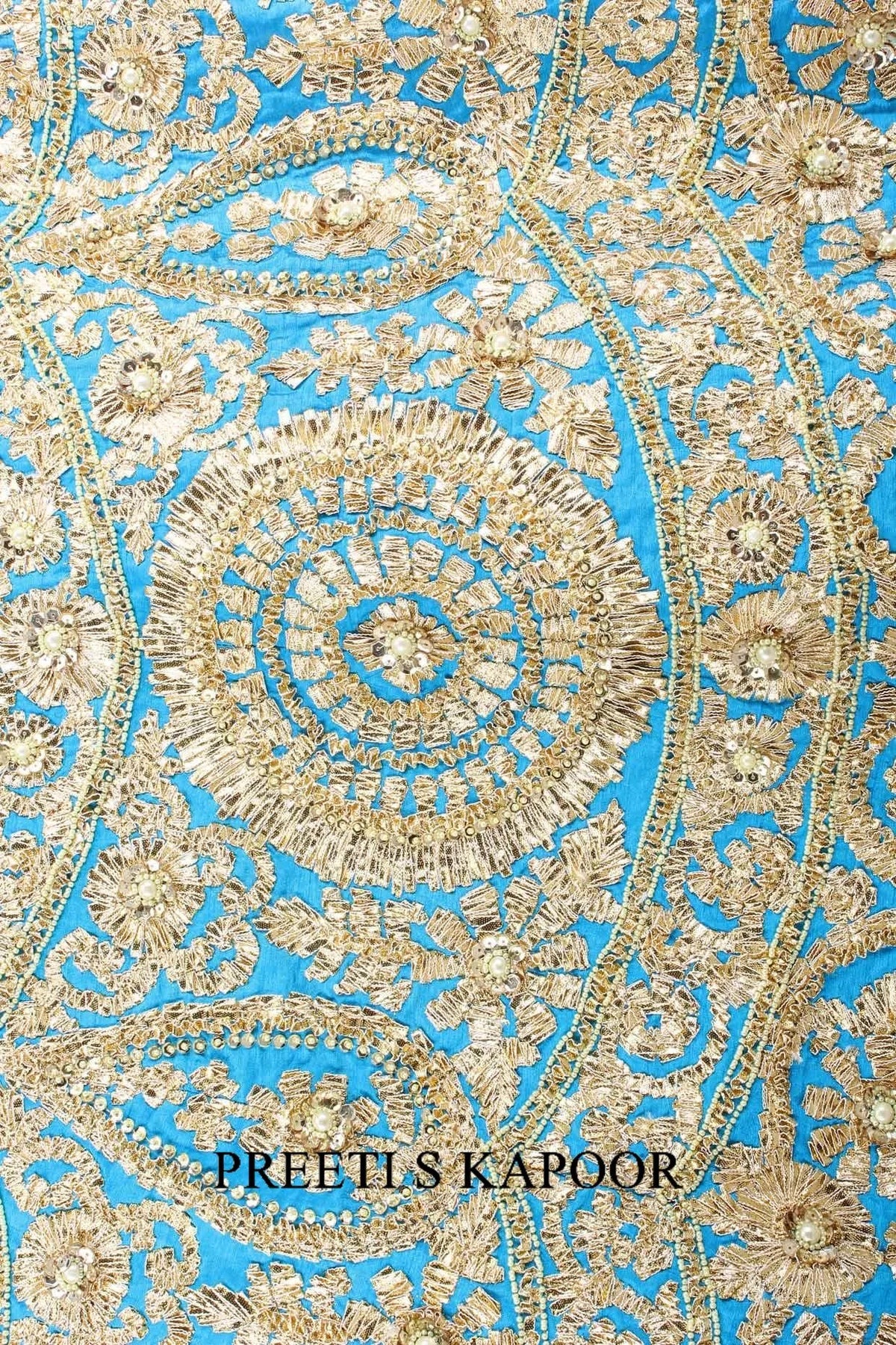 Turquoise Blue And Gold Gota Patti Embroidered Anarkali Set - Preeti S Kapoor