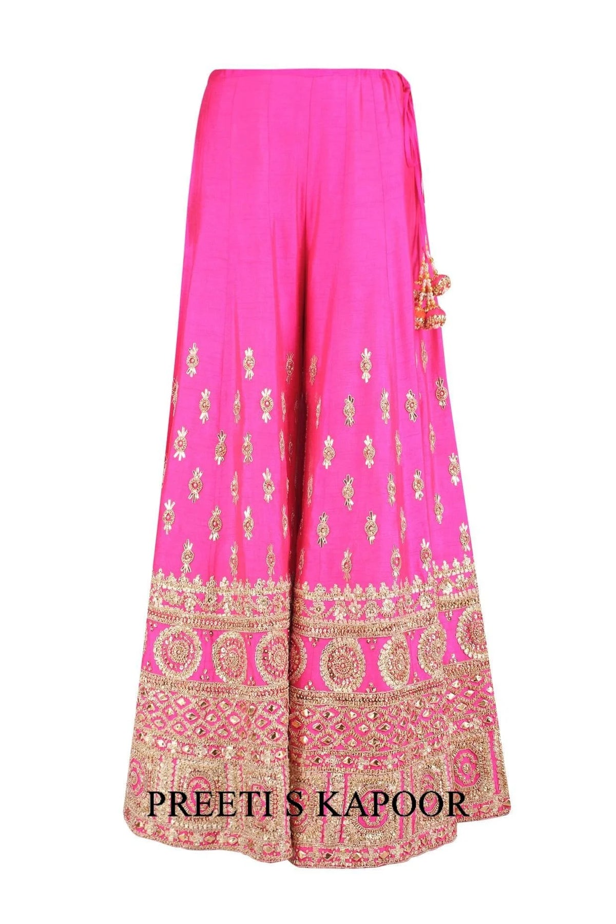 Orange Gota Patti Embroidered Kurta And Hot Pink Sharara Pants Set - Preeti S Kapoor