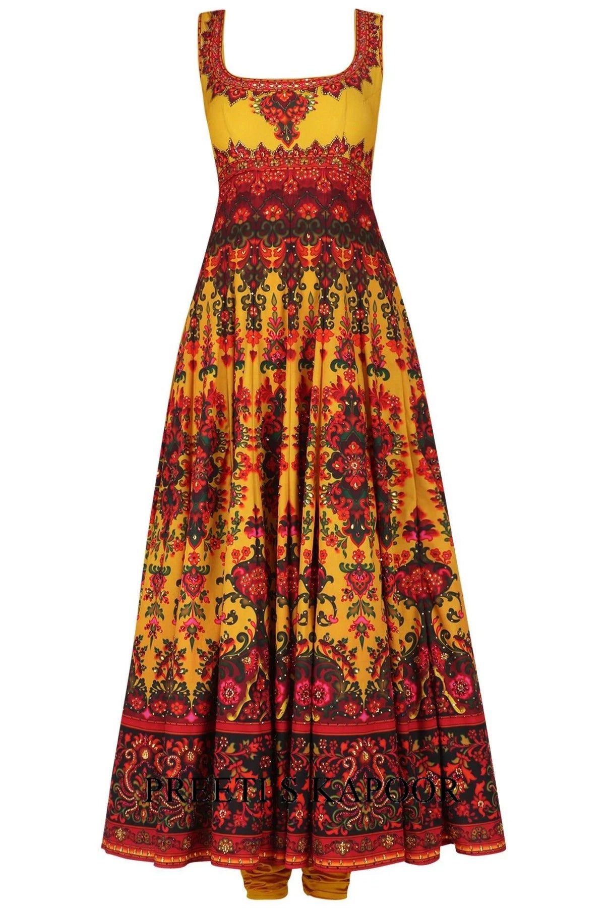 Mustard And Maroon Swarovski Embellished Anarkali Set - Preeti S Kapoor