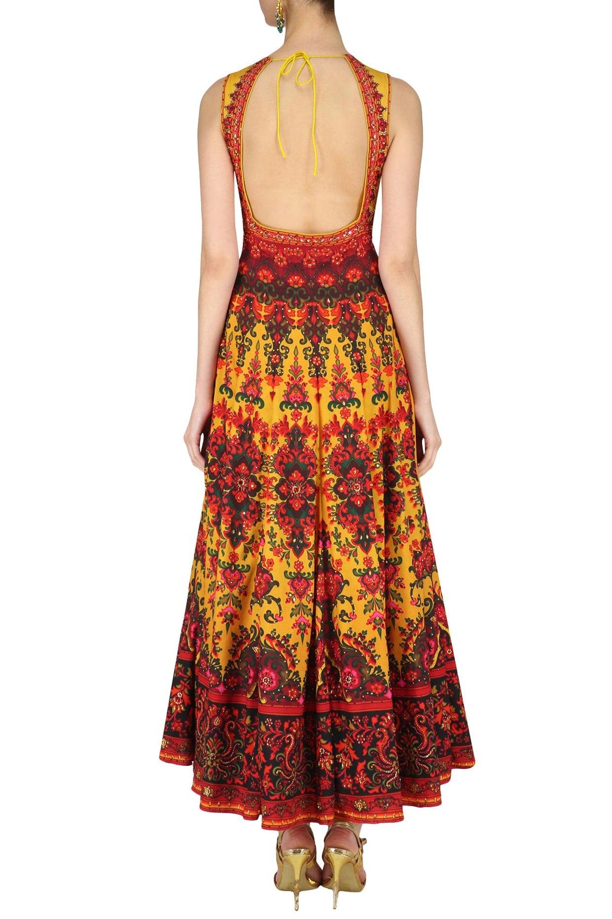 Mustard And Maroon Swarovski Embellished Anarkali Set - Preeti s kapoor