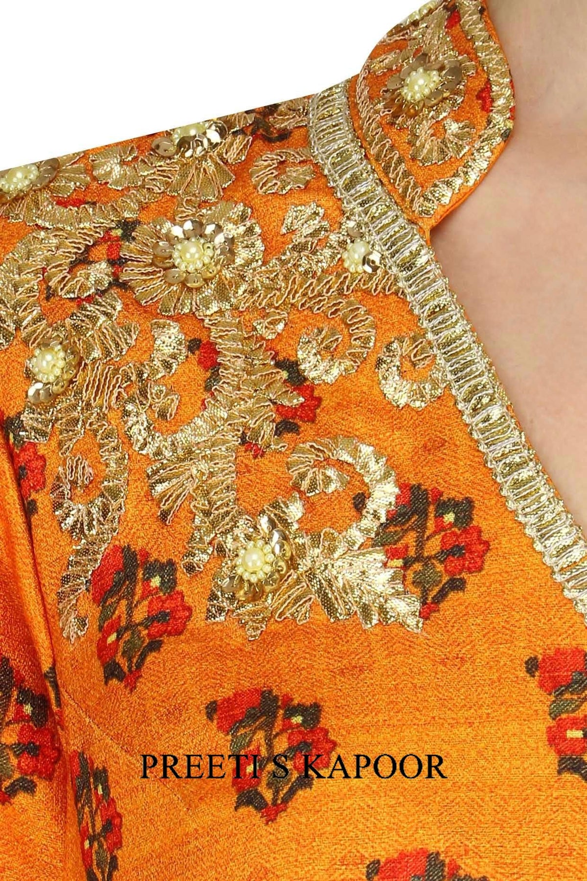 Mustard Printed Floor Length Angrakha Kurta - Preeti s kapoor