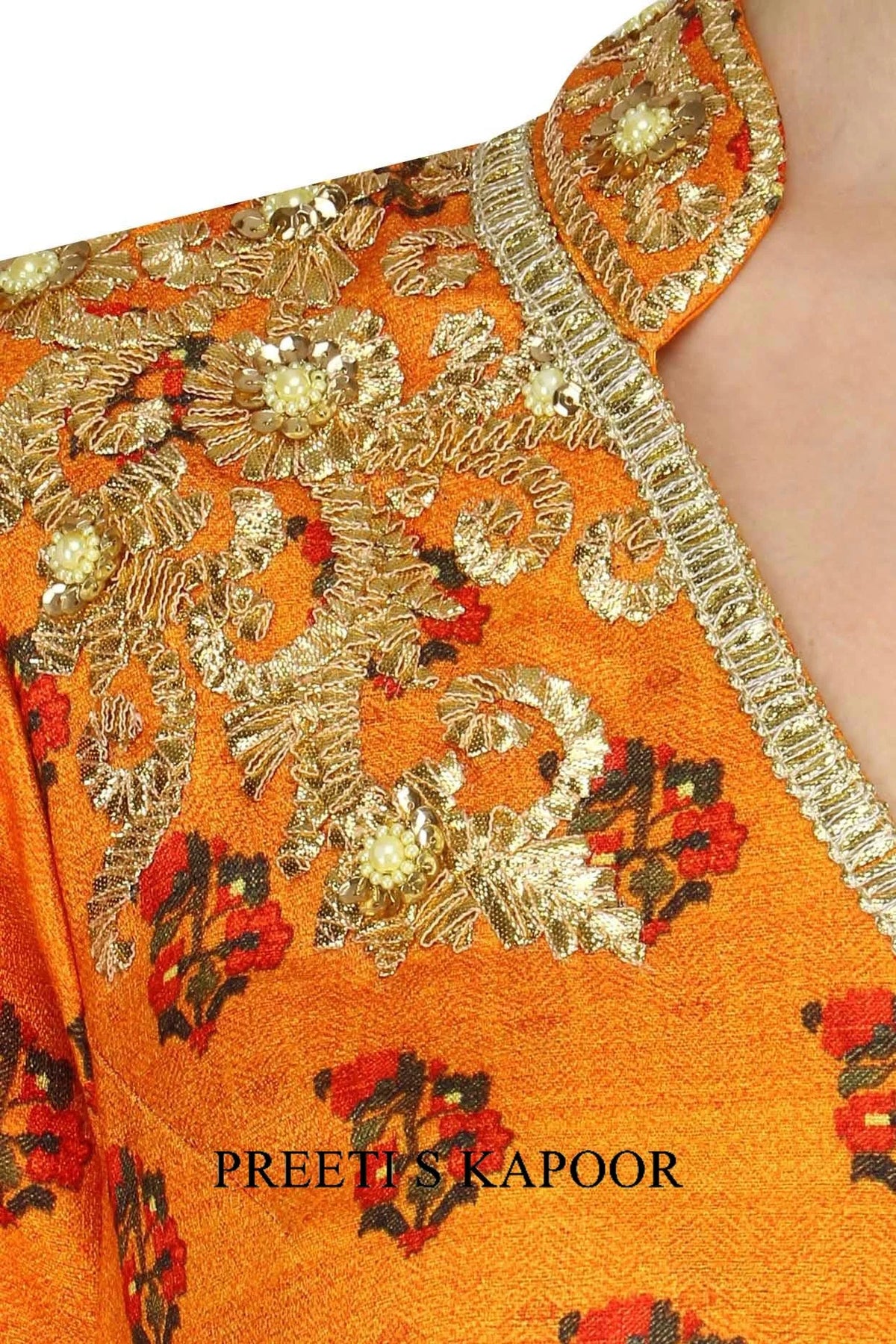 Mustard Printed Floor Length Angrakha Kurta - Preeti S Kapoor