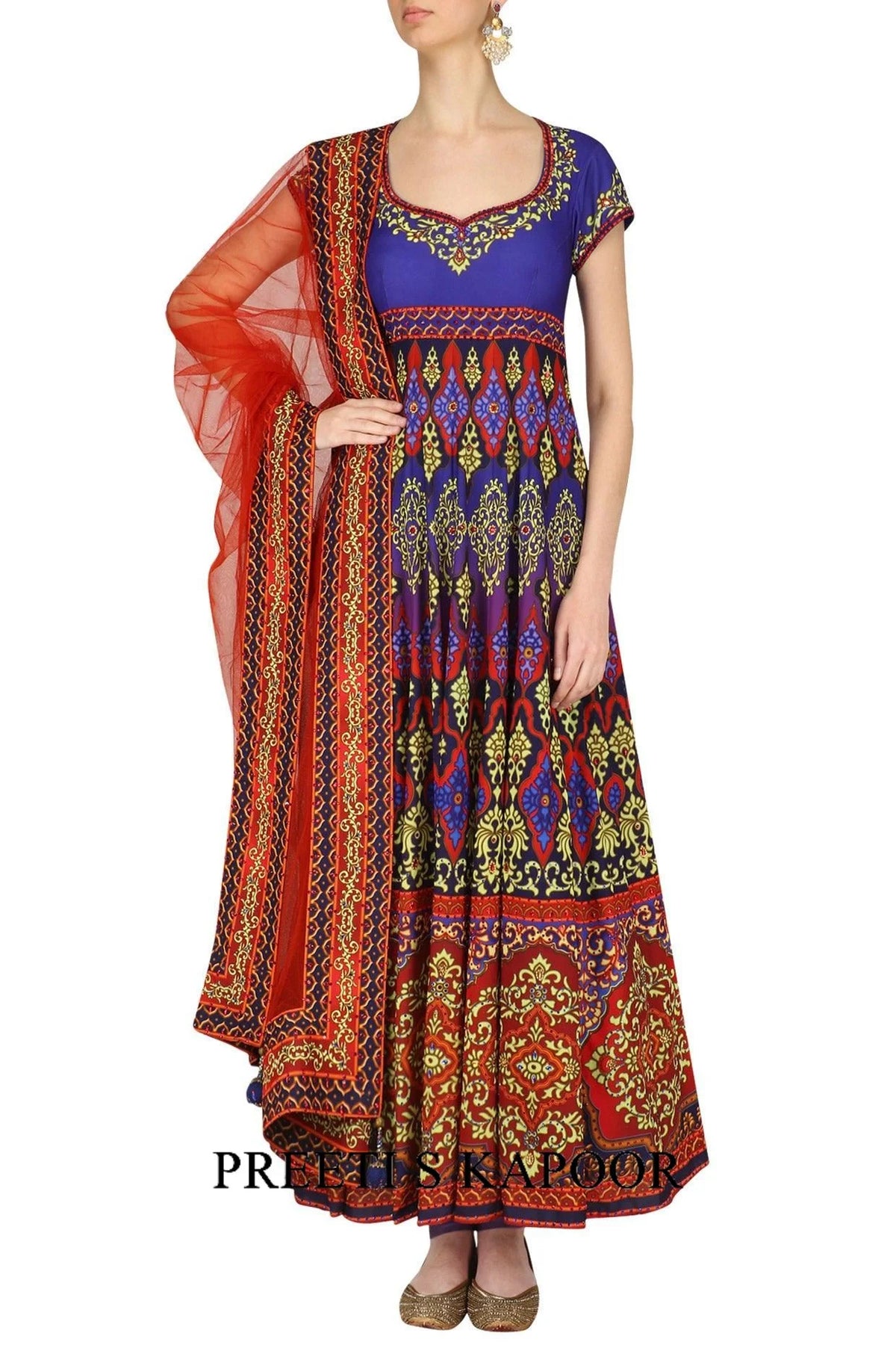 Purple And Red Swarovski Embellished Anarkali Set - Preeti S Kapoor