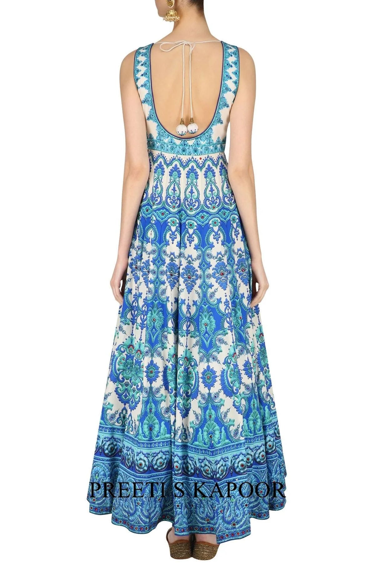 Blue And White Swarovski Embellished Anarkali Set - Preeti S Kapoor