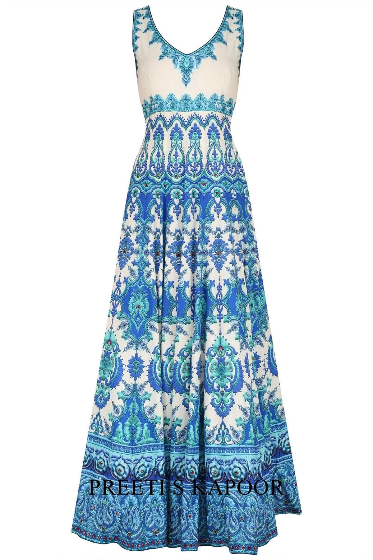 Blue And White Swarovski Embellished Anarkali Set - Preeti S Kapoor