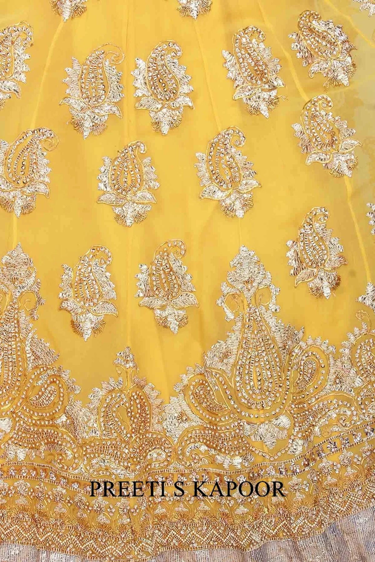 Yellow Gota Patti And Beads Embroidered Anarkali Set - Preeti S Kapoor