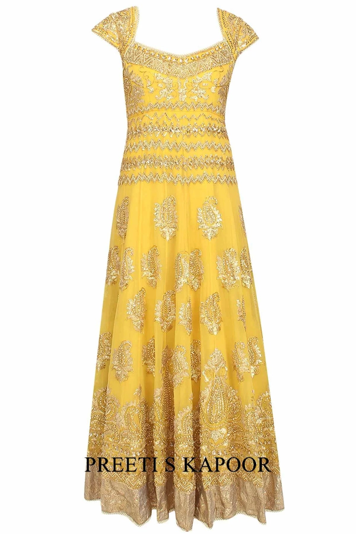 Yellow Gota Patti And Beads Embroidered Anarkali Set - Preeti S Kapoor