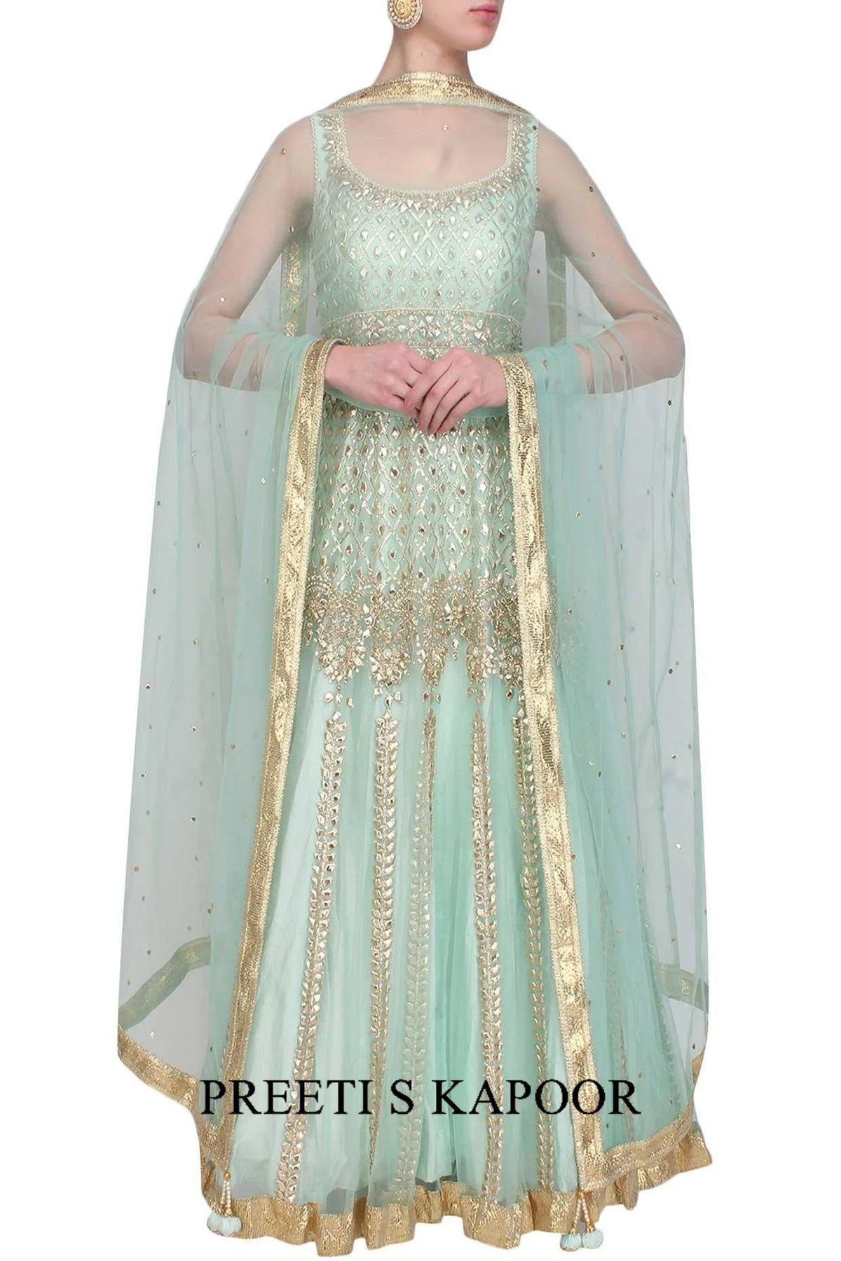 Powder Blue Gota Patti And Beads Embroidered Anarkali Set - Preeti S Kapoor