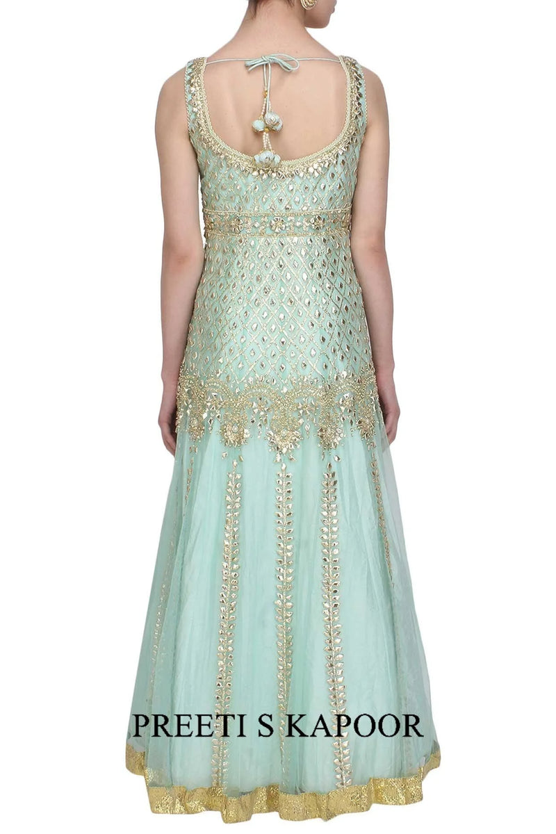 Powder Blue Gota Patti And Beads Embroidered Anarkali Set - Preeti S Kapoor