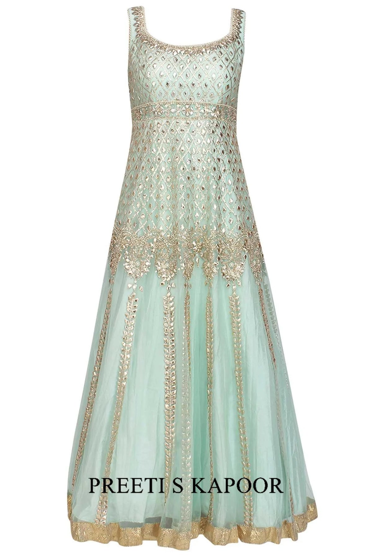 Powder Blue Gota Patti And Beads Embroidered Anarkali Set - Preeti S Kapoor
