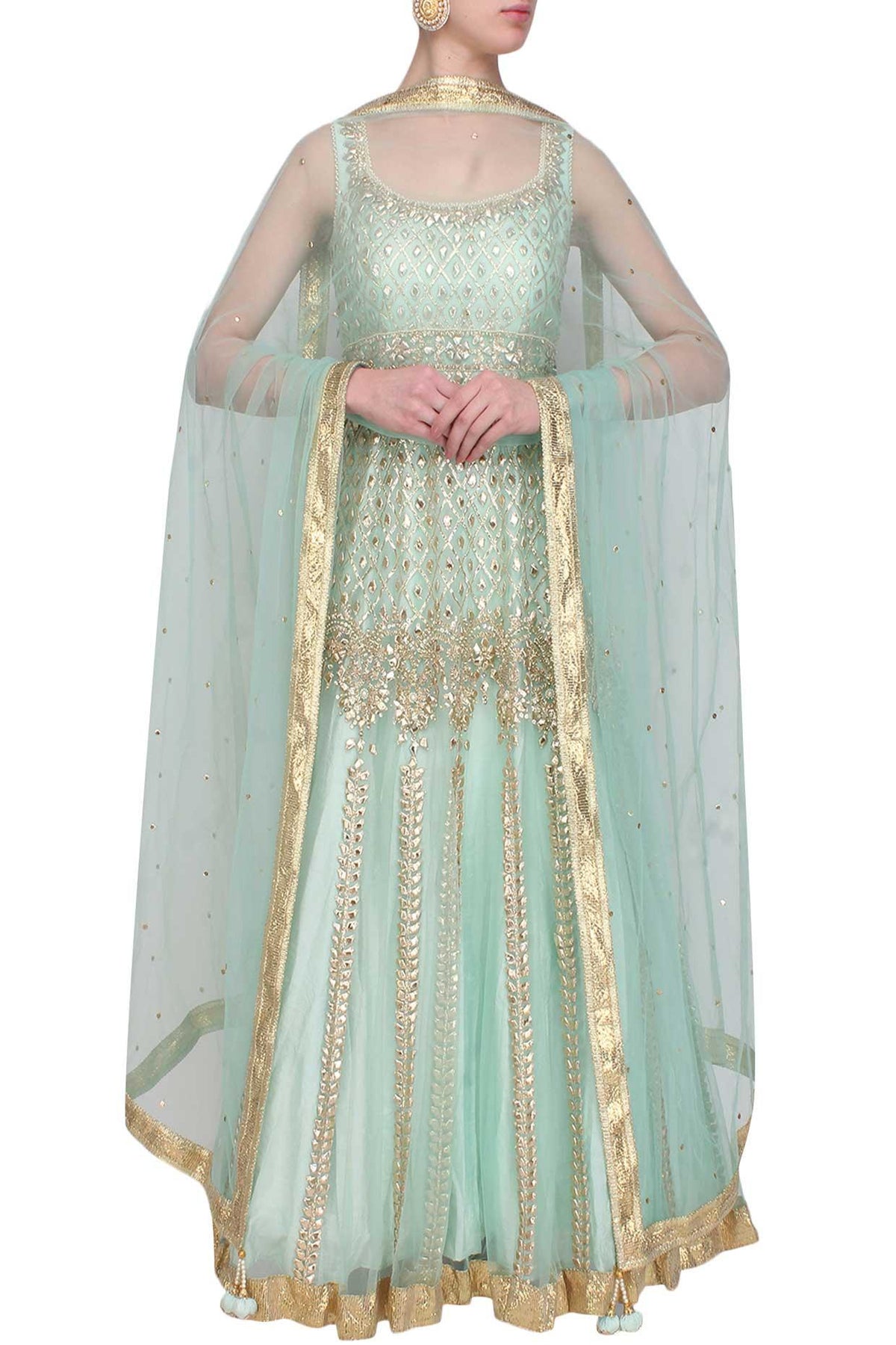 Powder Blue Gota Patti And Beads Embroidered Anarkali Set - Preeti s kapoor