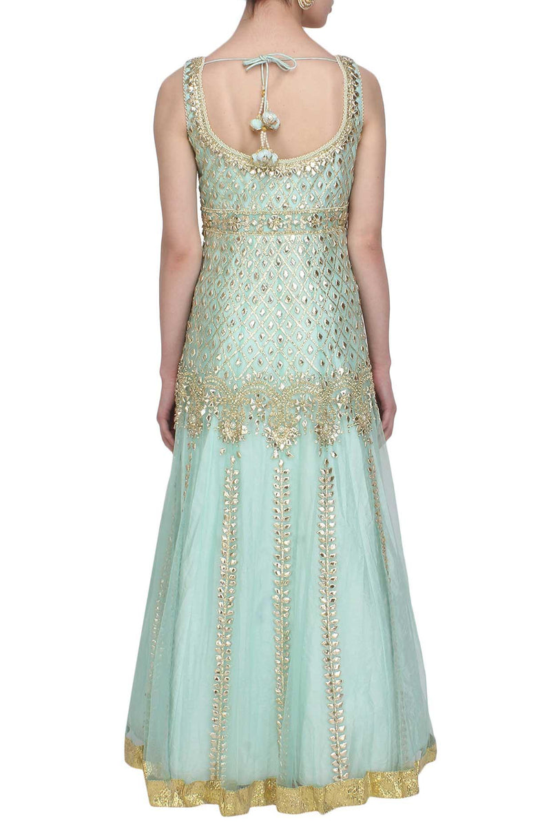 Powder Blue Gota Patti And Beads Embroidered Anarkali Set - Preeti s kapoor