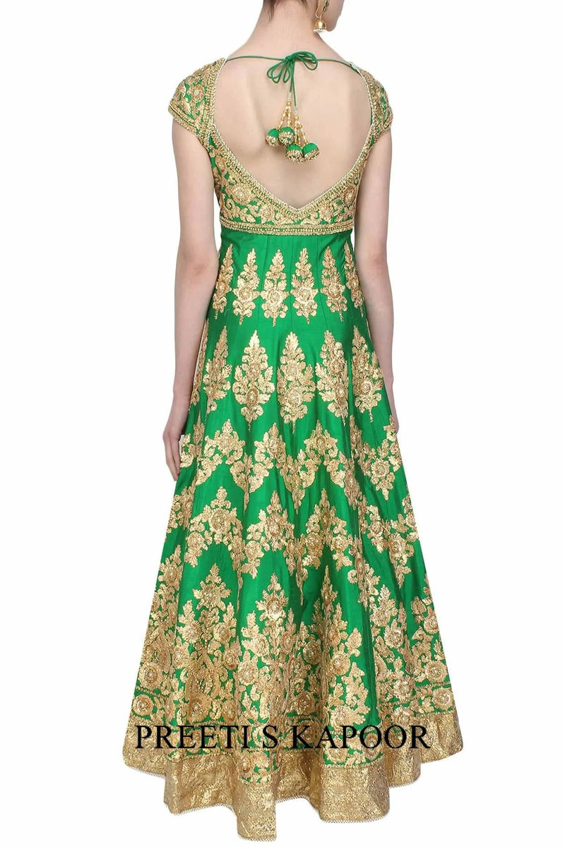 Green Gota Patti Embroidered Floral Motifs Anarkali Set - Preeti S Kapoor