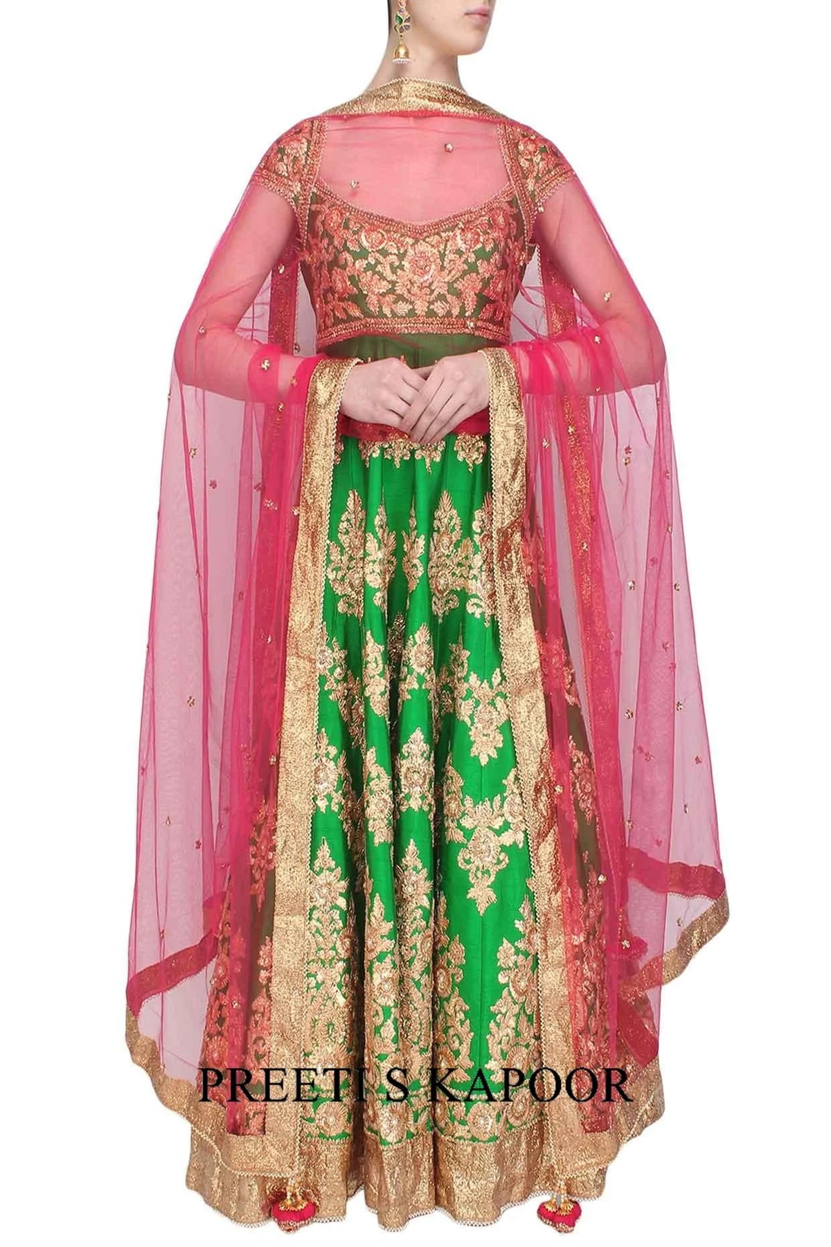 Green Gota Patti Embroidered Floral Motifs Anarkali Set - Preeti S Kapoor