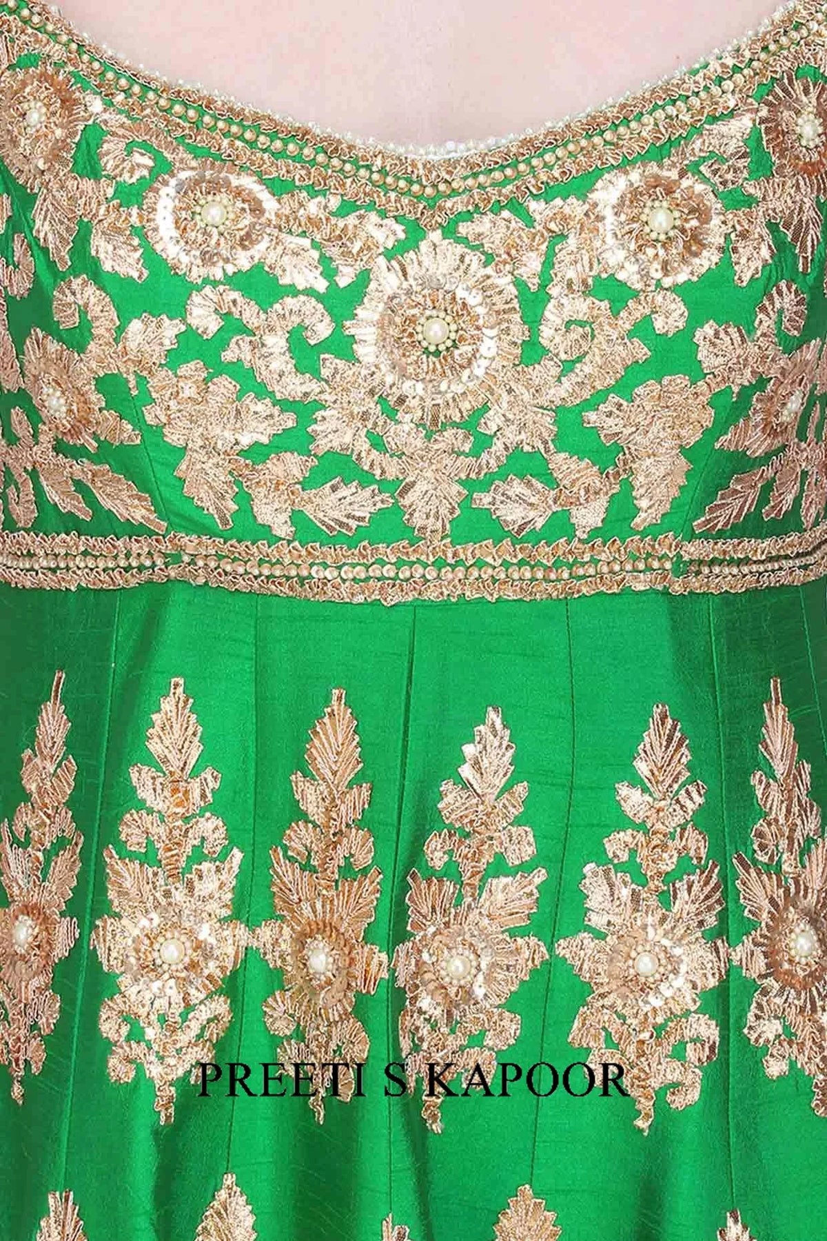 Green Gota Patti Embroidered Floral Motifs Anarkali Set - Preeti S Kapoor