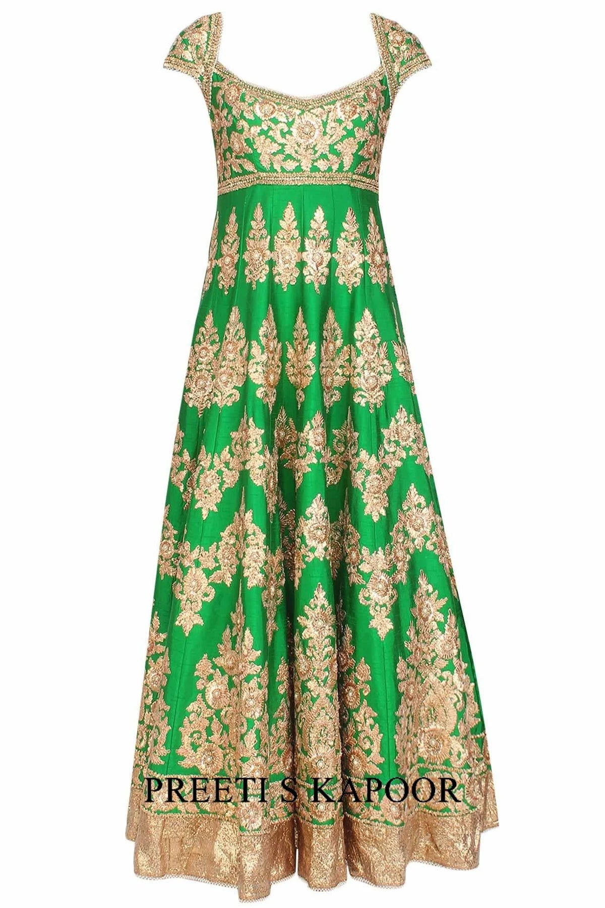 Green Gota Patti Embroidered Floral Motifs Anarkali Set - Preeti S Kapoor