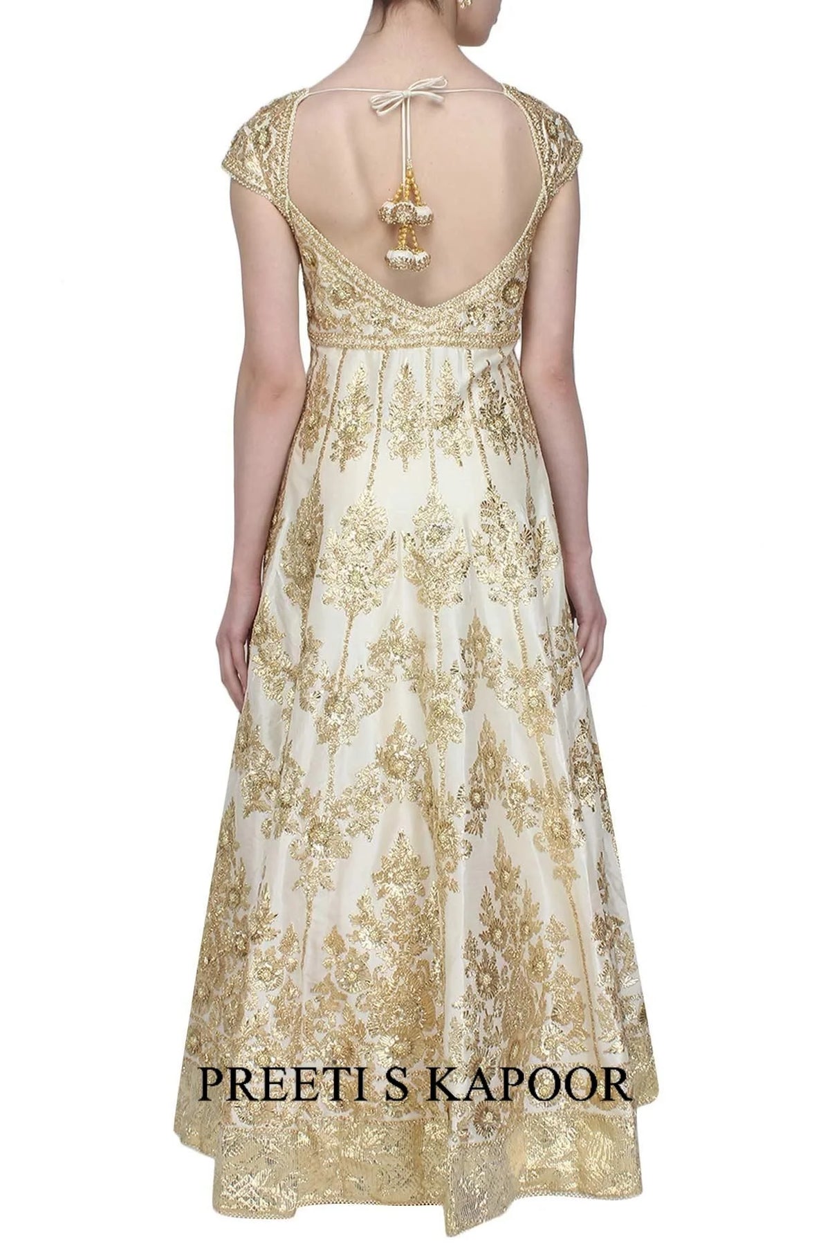 Off White Gota Patti Embroidered Floral Motifs Anarkali Set - Preeti S Kapoor
