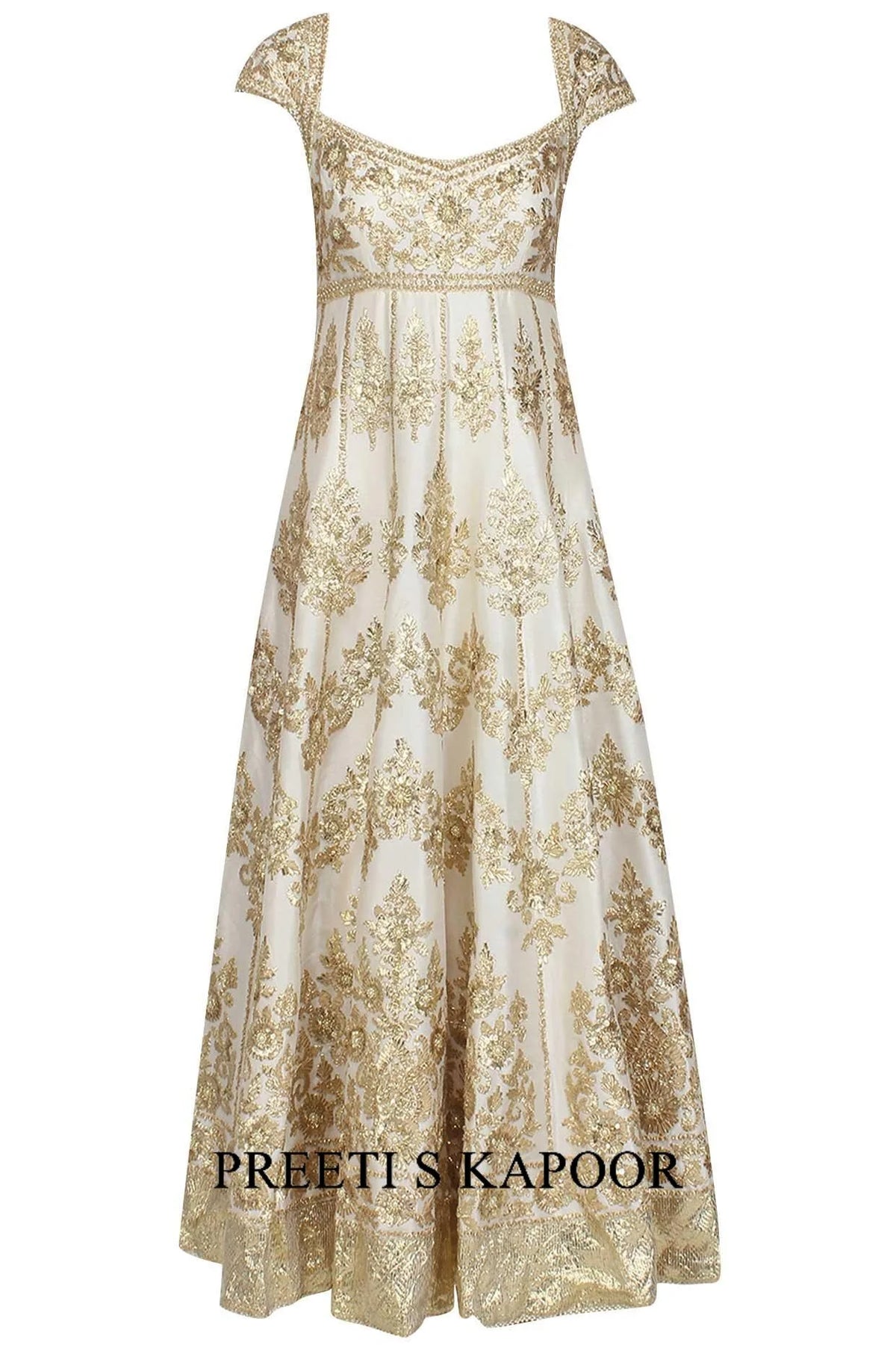 Off White Gota Patti Embroidered Floral Motifs Anarkali Set - Preeti S Kapoor
