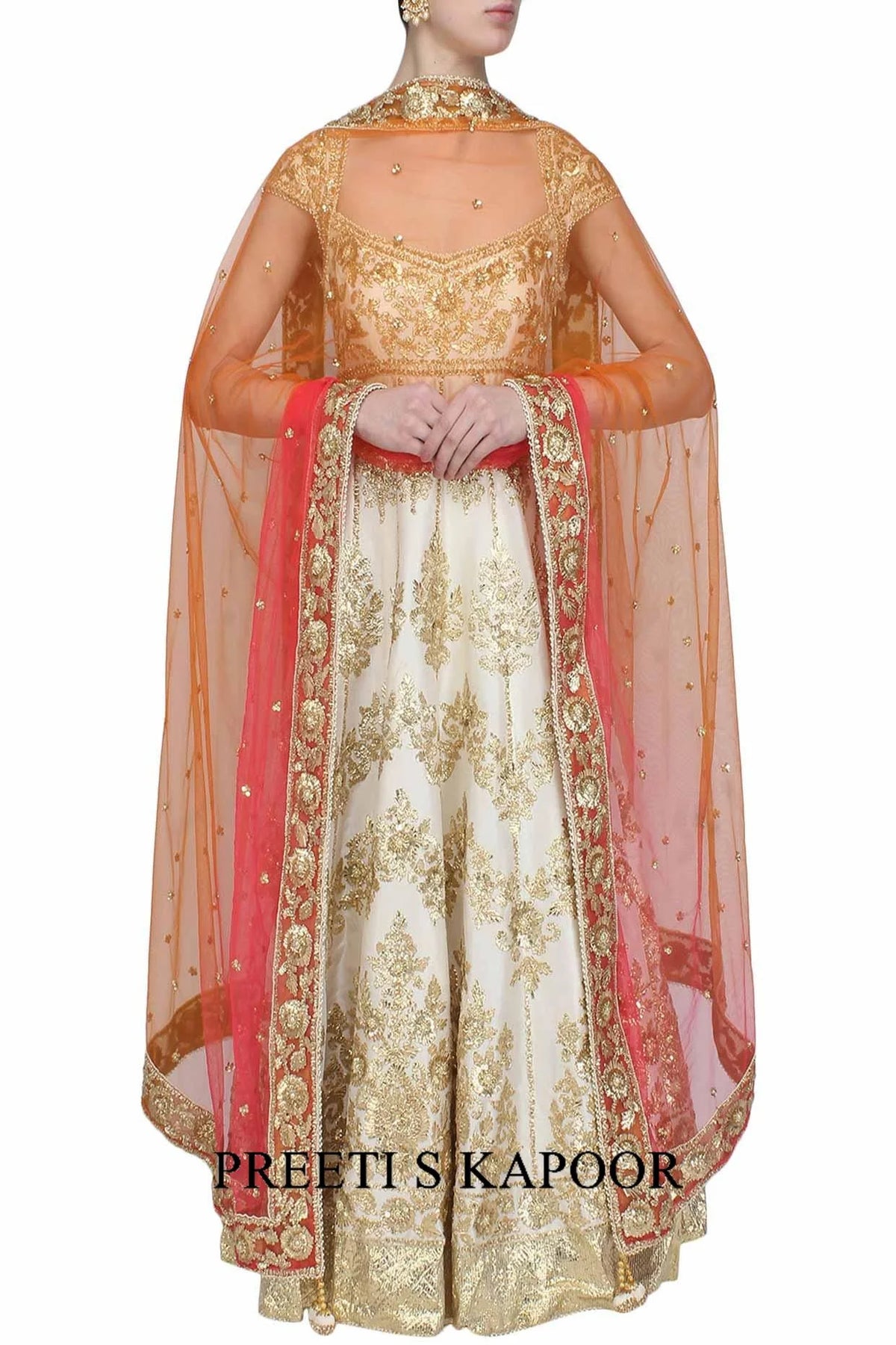 Off White Gota Patti Embroidered Floral Motifs Anarkali Set - Preeti S Kapoor