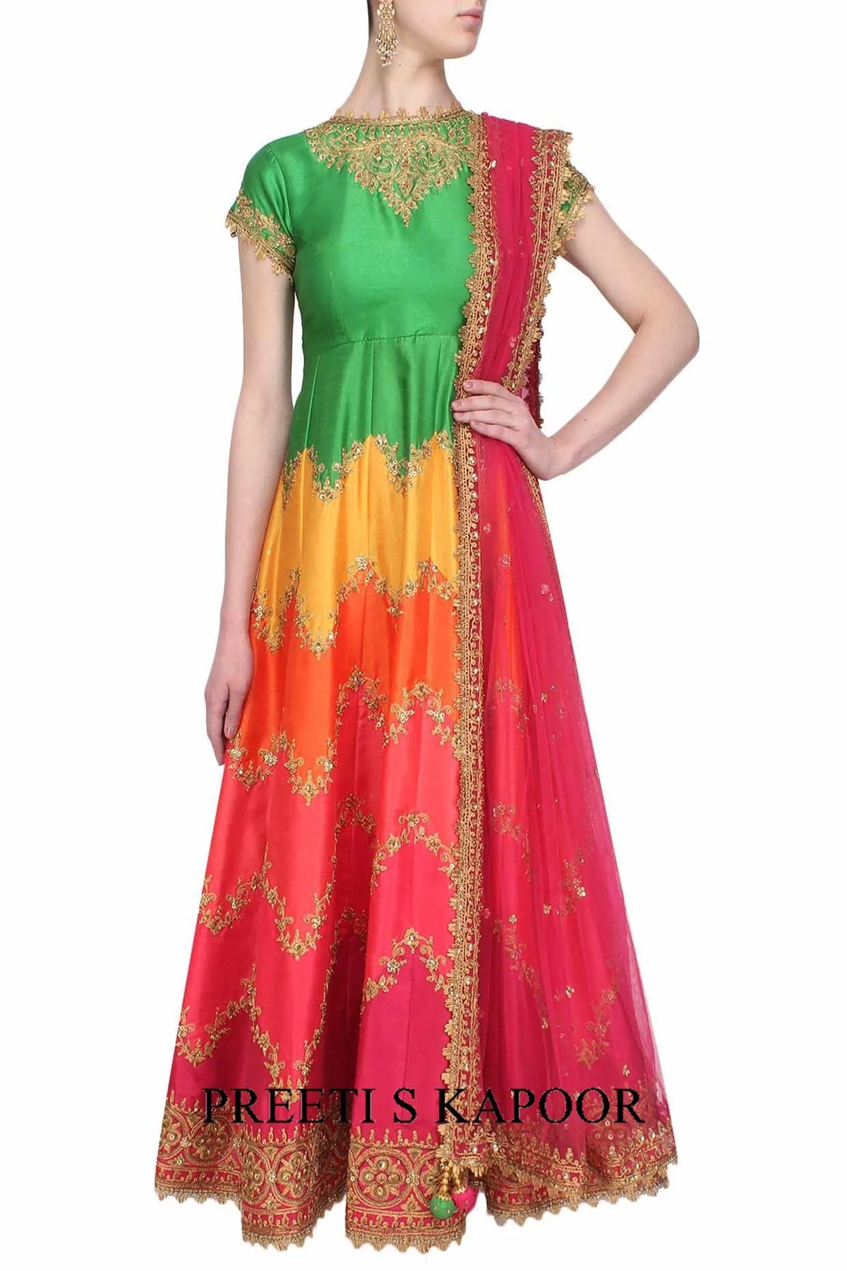 Multicoloured Zigzag Gota Patti Embroidered Anarkali Set - Preeti S Kapoor