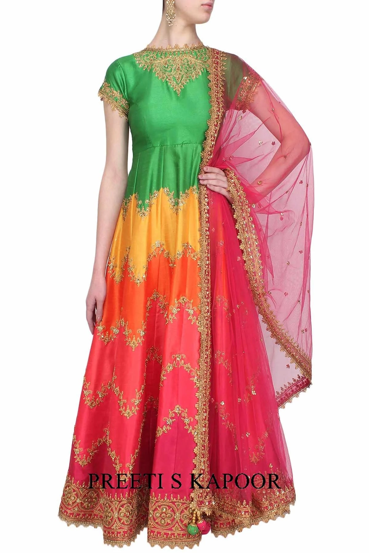 Multicoloured Zigzag Gota Patti Embroidered Anarkali Set - Preeti S Kapoor