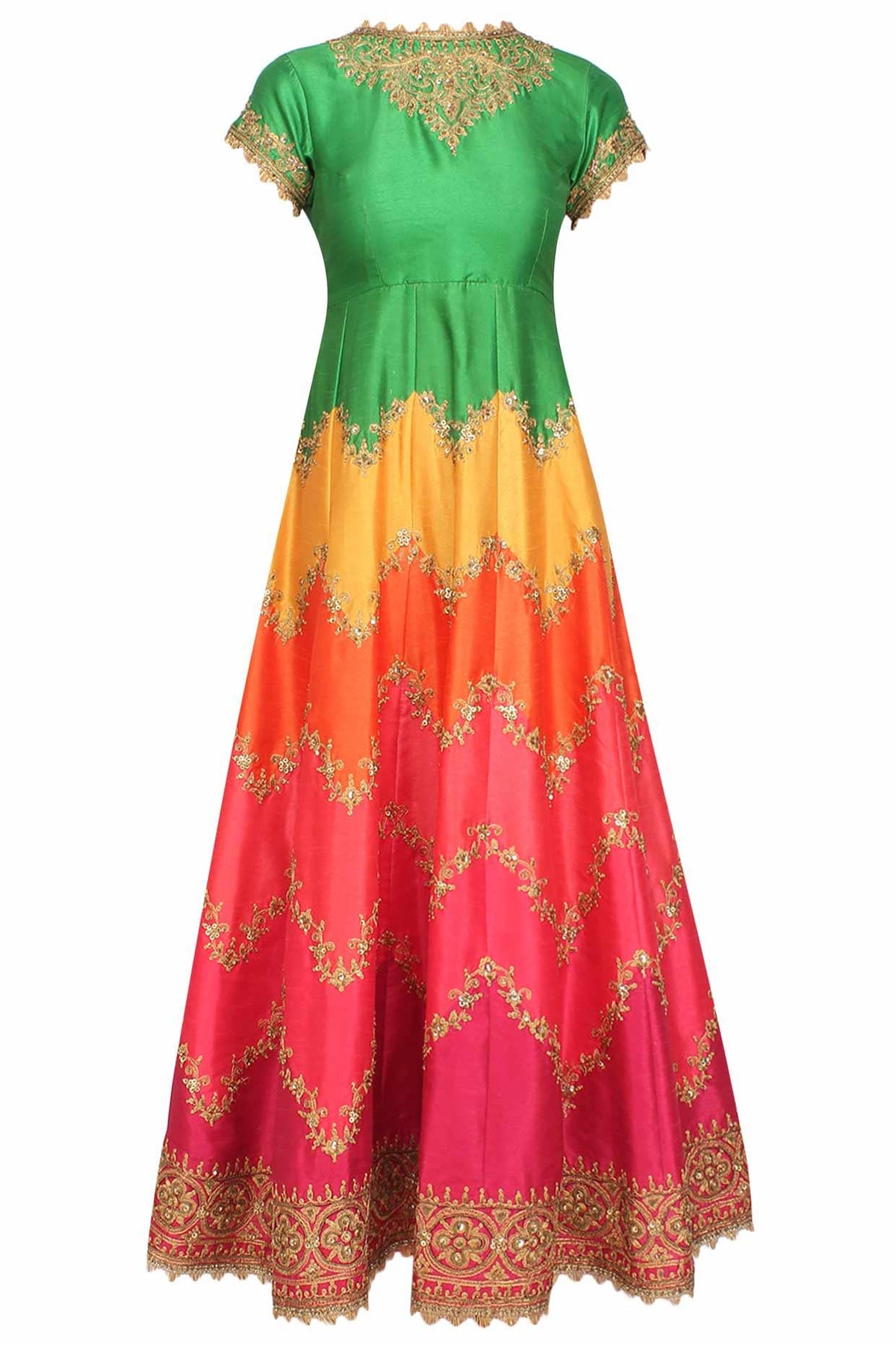 Multicoloured Zigzag Gota Patti Embroidered Anarkali Set - Preeti s kapoor