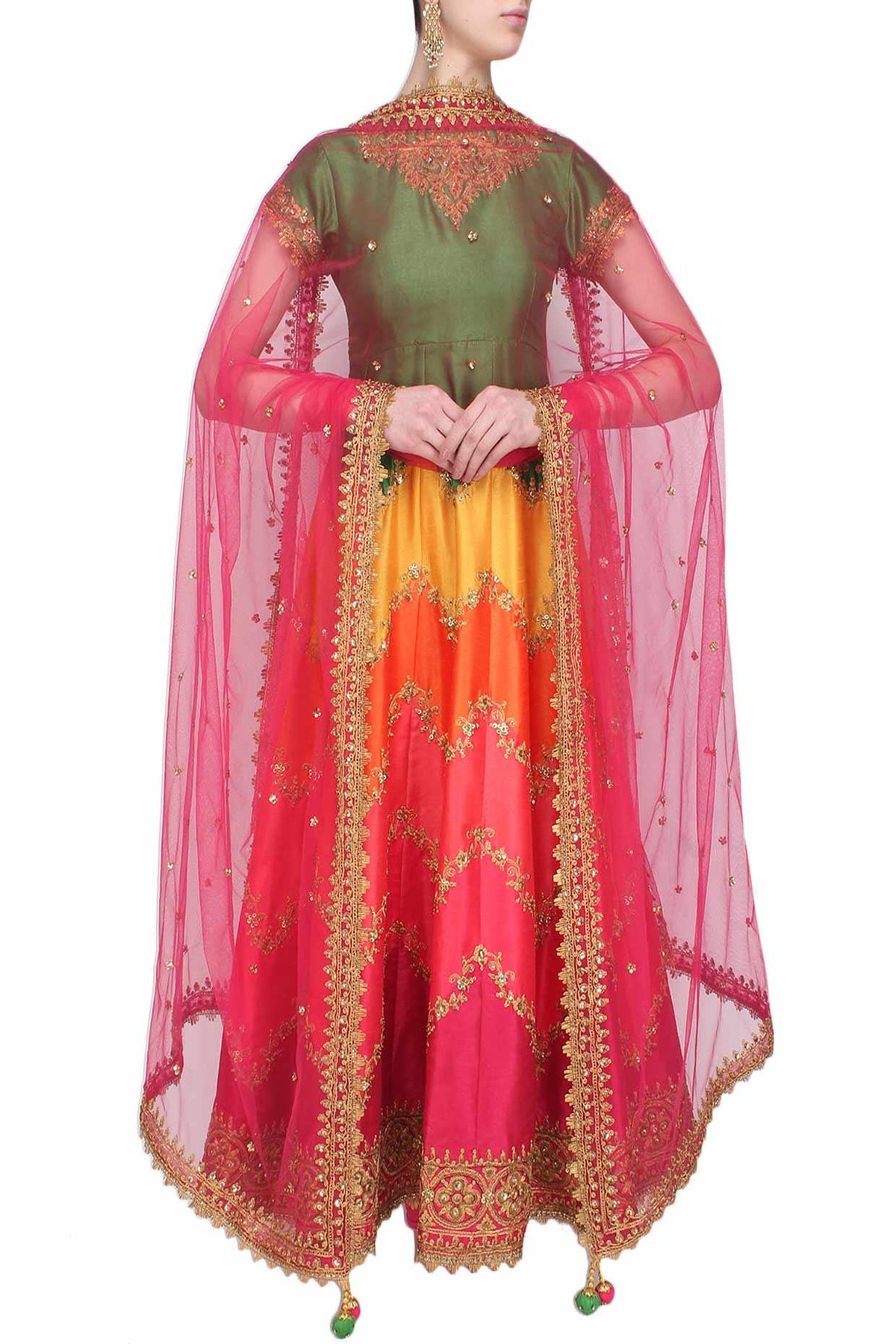 Multicoloured Zigzag Gota Patti Embroidered Anarkali Set - Preeti s kapoor