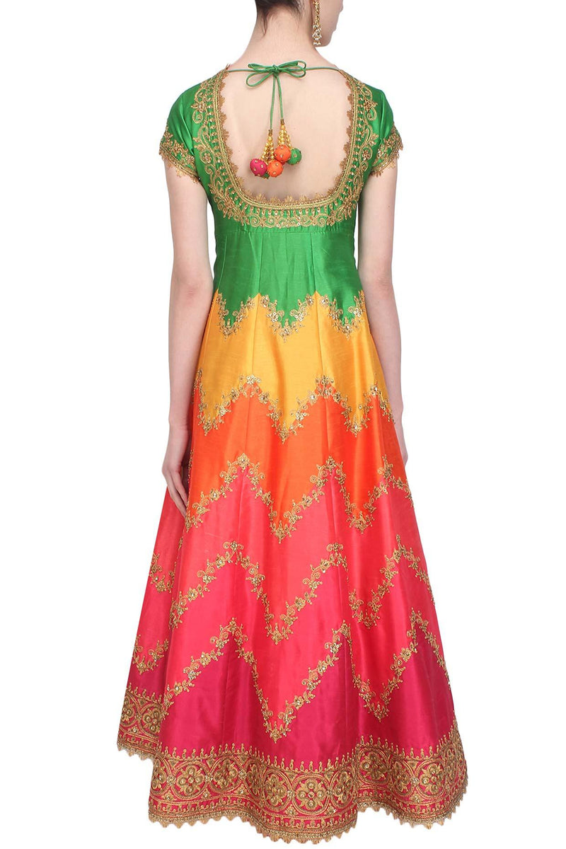 Multicoloured Zigzag Gota Patti Embroidered Anarkali Set - Preeti s kapoor