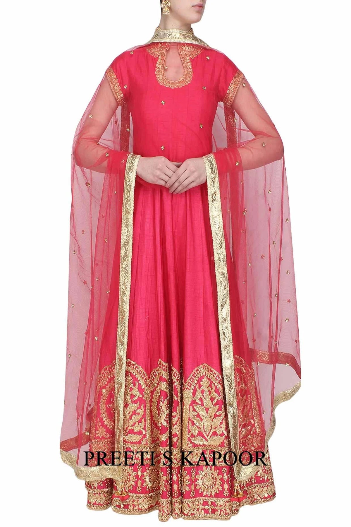 Rose Pink Gota Patti Embroidered Anarkali Set - Preeti S Kapoor