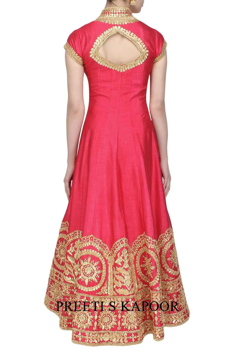 Rose Pink Gota Patti Embroidered Anarkali Set - Preeti S Kapoor