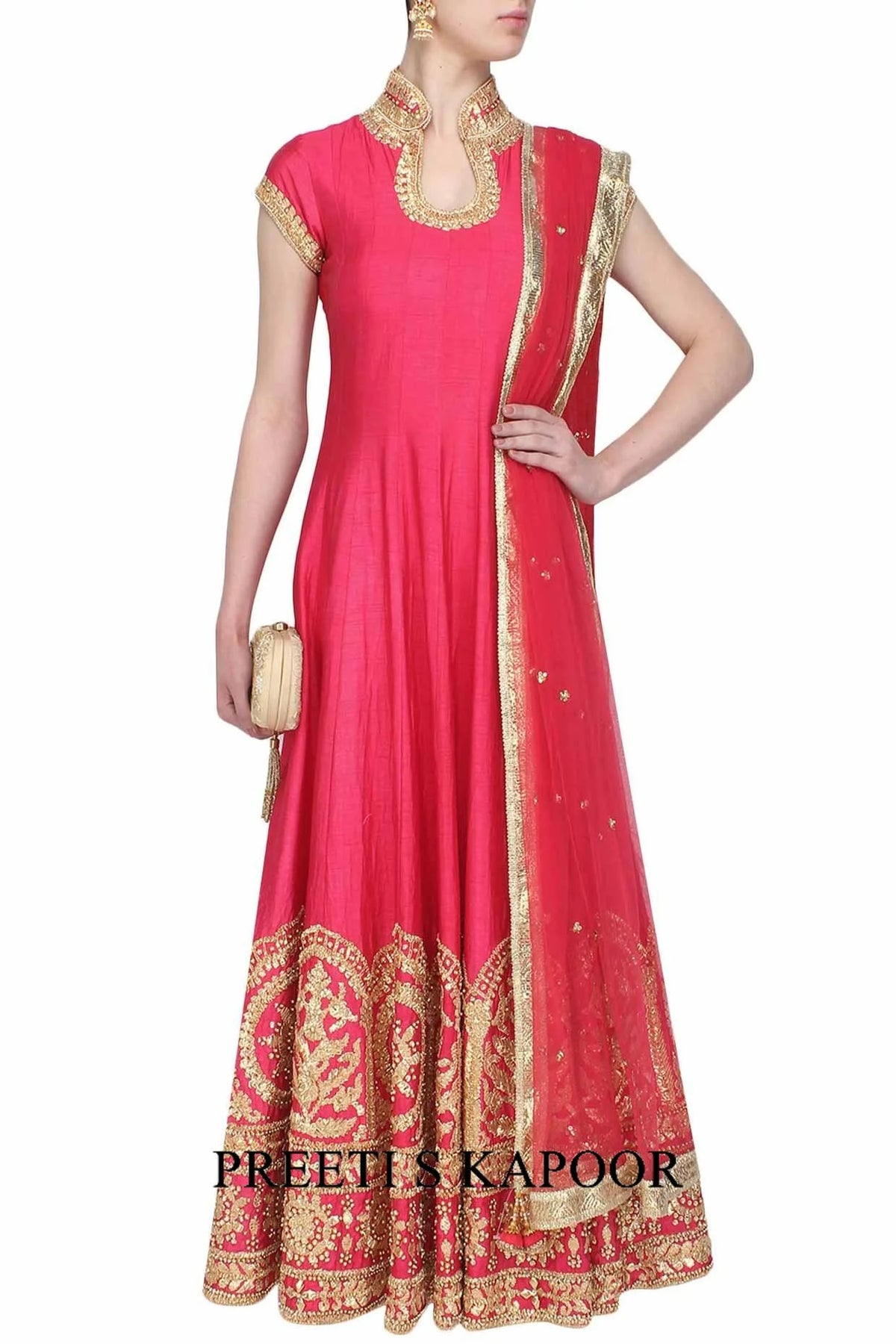 Rose Pink Gota Patti Embroidered Anarkali Set - Preeti S Kapoor