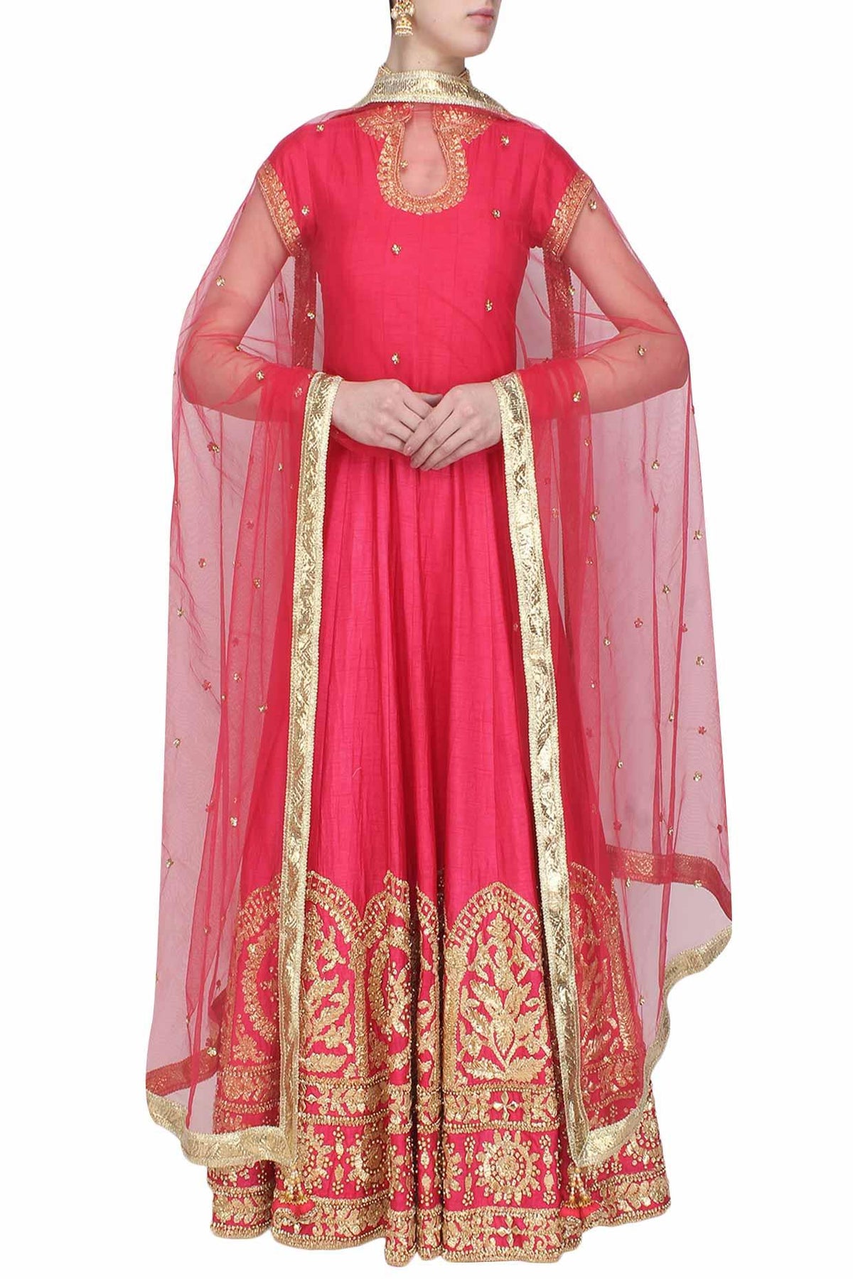 Rose Pink Gota Patti Embroidered Anarkali Set - Preeti s kapoor