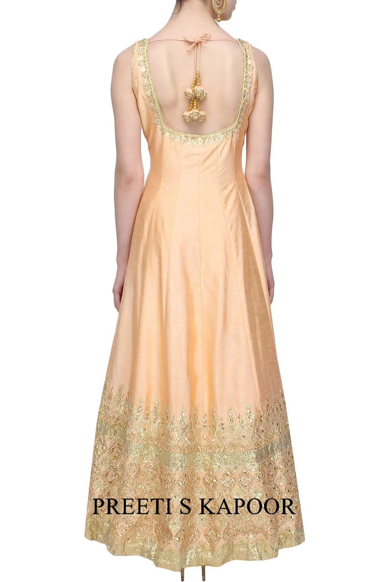 Peach Gota Patti Applique Work Anarkali Set - Preeti S Kapoor