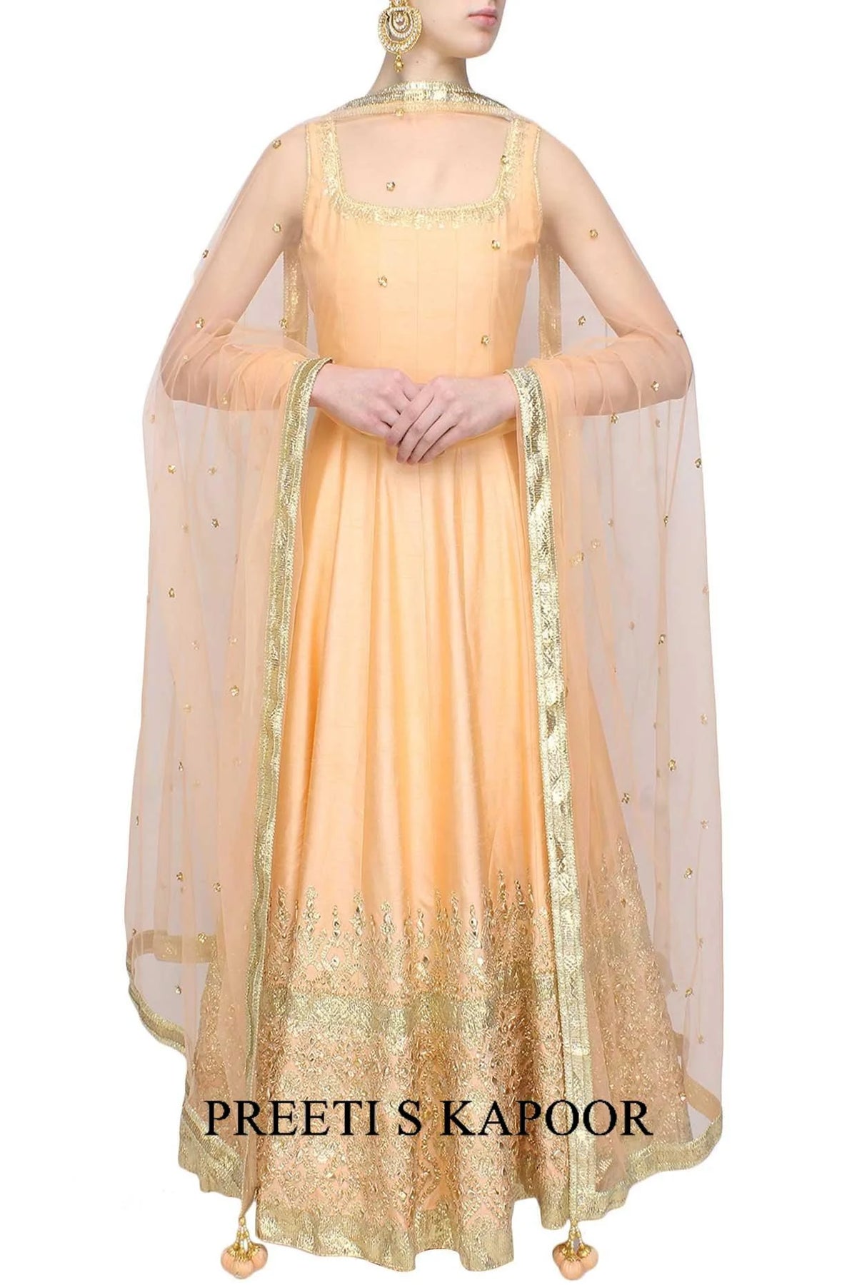 Peach Gota Patti Applique Work Anarkali Set - Preeti S Kapoor
