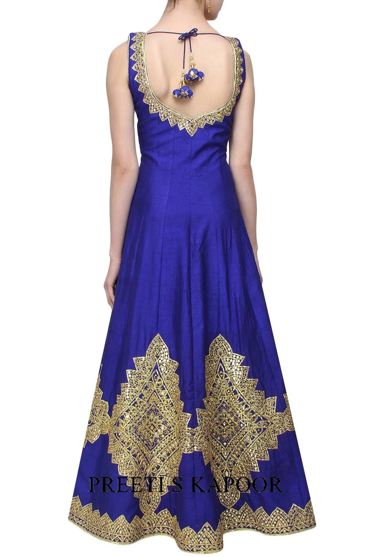 Blue Mirror Work And Gota Patti Embroidered Anarkali Set - Preeti S Kapoor