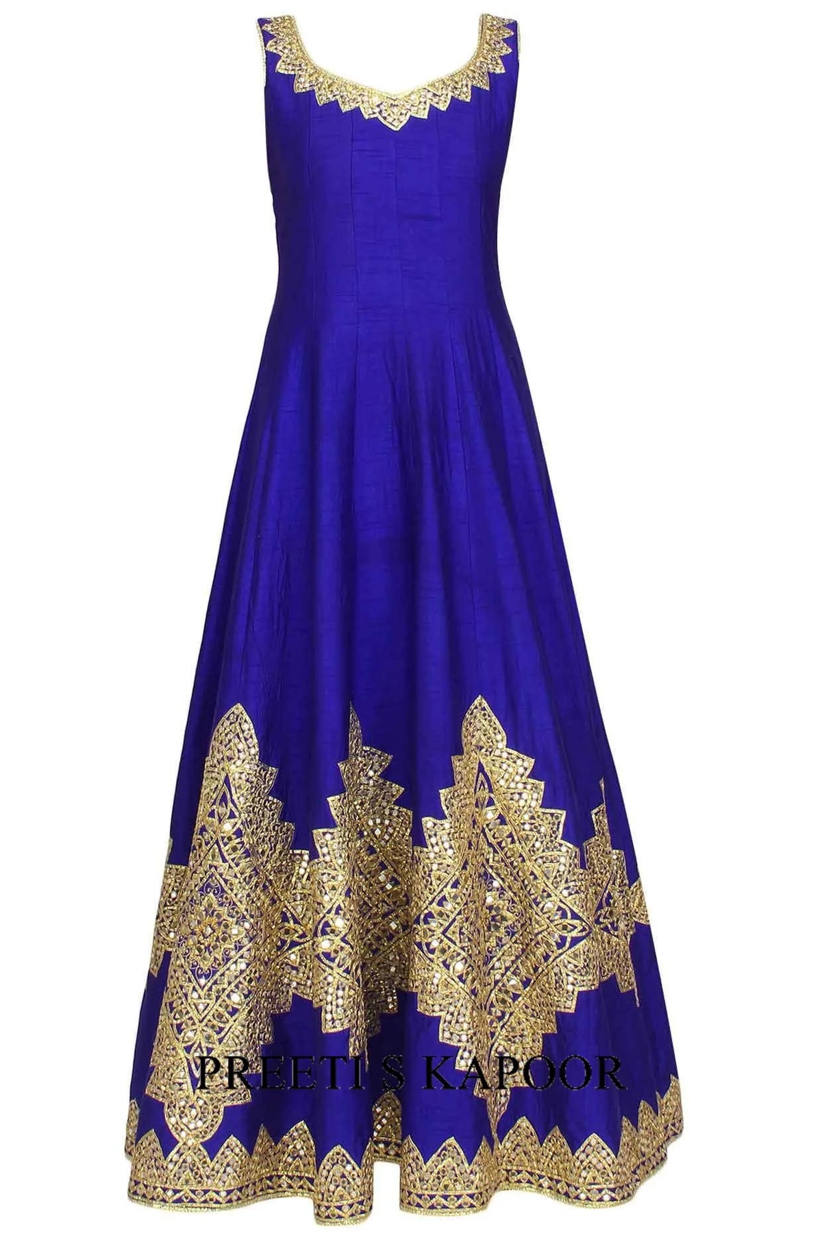 Blue Mirror Work And Gota Patti Embroidered Anarkali Set - Preeti S Kapoor